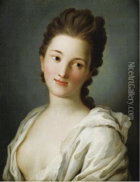 Portrait De Femme Au Vetement Blanc Oil Painting - Pietro Antonio Rotari