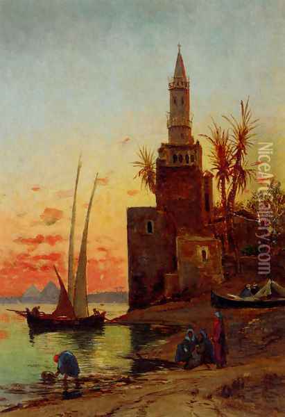 Sunset On The Nile Oil Painting - Hermann David Solomon Corrodi