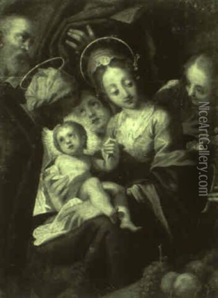 Holy Family With St. Anne And Two Angels Oil Painting - Hans Von Aachen