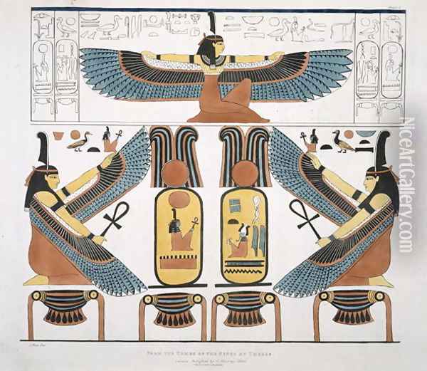 Mural from the Tombs of the Kings at Thebes, discovered by G. Belzoni, plate 3 from Plates Illustrative of the Researches in Egypt and Nubia, engraved by Charles Hullamandel 1789-1850 1820-22 Oil Painting - Ricci, J.