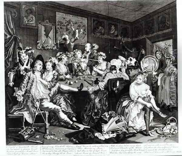 The Orgy plate III from A Rakes Progress Oil Painting - William Hogarth