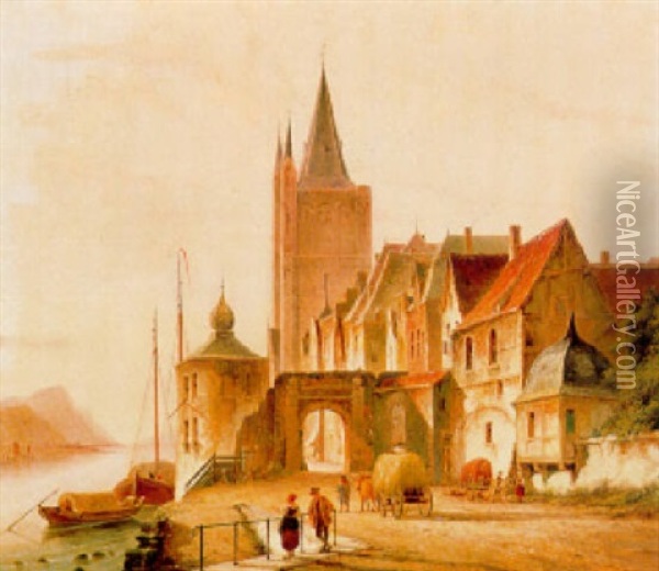 Landschap Met Rechts Een Stad Oil Painting - Pieter Cornelis Dommershuijzen