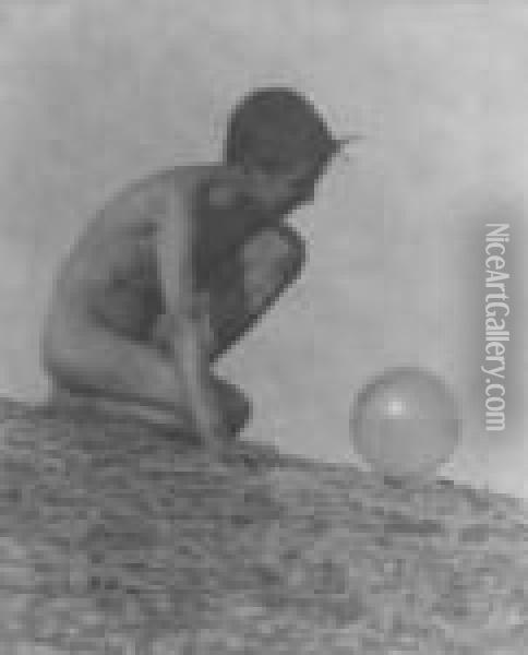 Boy With Bubble Oil Painting - Annie Wardrope Brigman