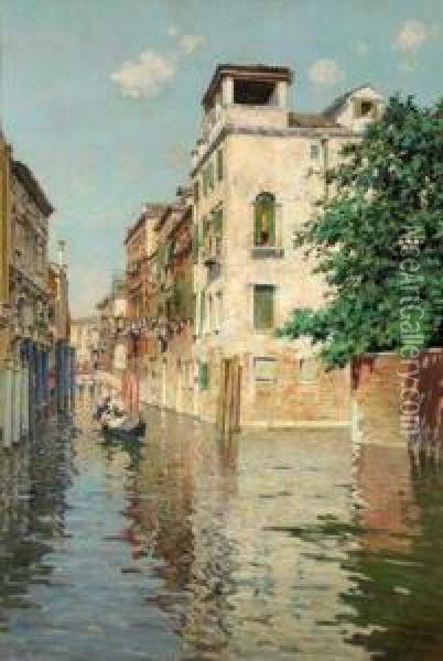 Blick In Einenvenezianischen Kanal An Einem Sommertag Oil Painting - Raffaele Tafuri