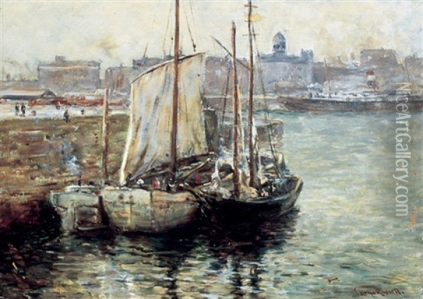 Montreal Harbour Oil Painting - George Horne Russell