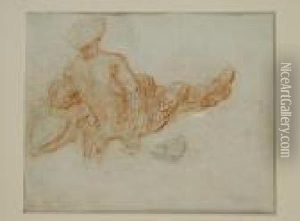 Study Of A Seated Man [recto]; Italianate Landscape [verso]: Adouble-sided Drawing Oil Painting - Nicolas Lancret
