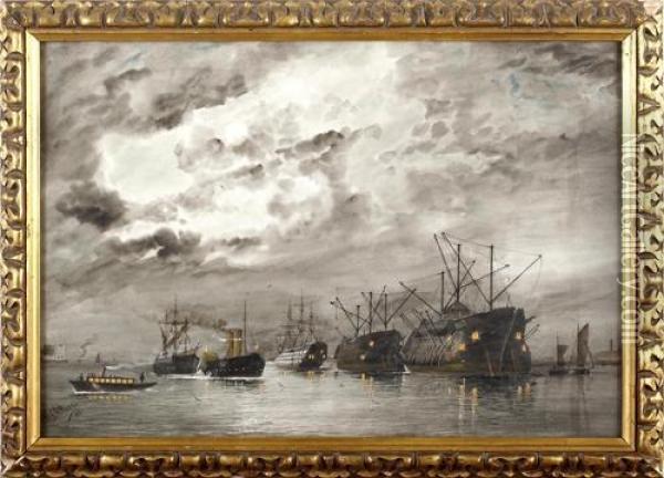 A Fleet Of Ships In Harbour Oil Painting - William Edward Atkins