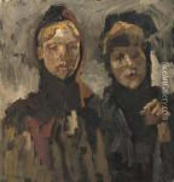 Two Girls In The Snow Oil Painting - George Hendrik Breitner
