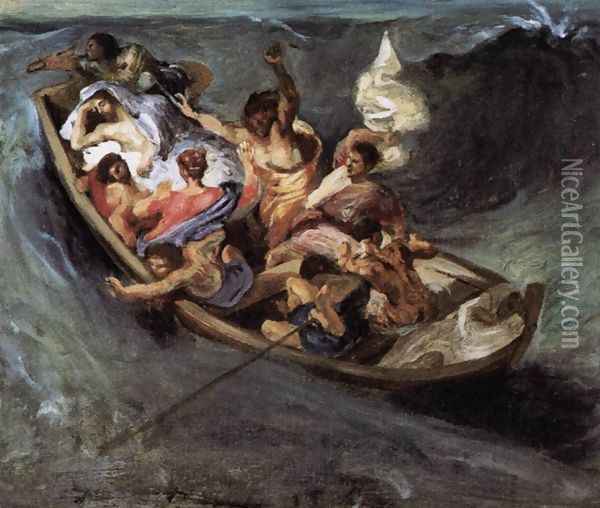 Christ on the Lake of Gennezaret (sketch) c. 1841 Oil Painting - Eugene Delacroix