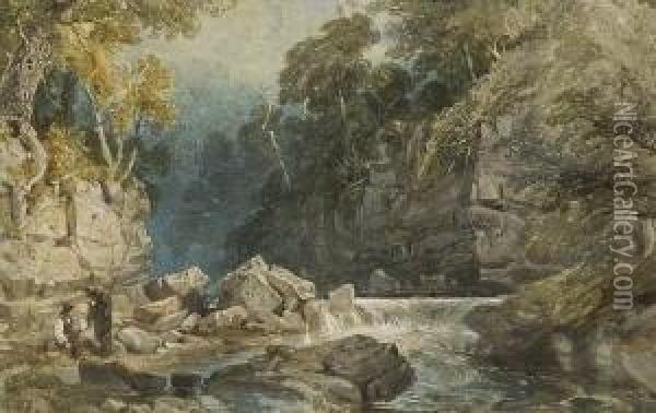 Zwei Angler Am Ufer Eines
 Gebirgsbaches. Oil Painting - William Collingwood Smith
