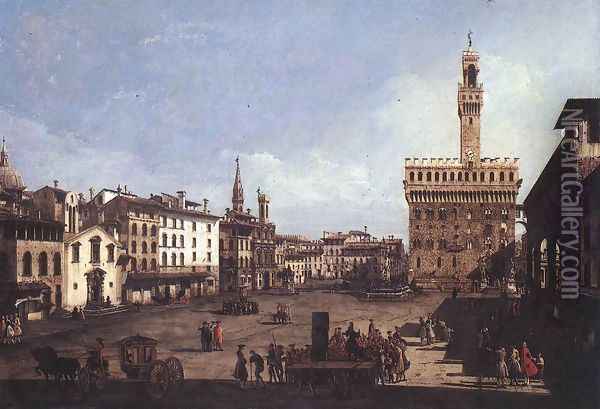 The Piazza della Signoria in Florence c. 1742, Oil on canvas, 61 x 90 cm, Museum of Fine Arts, Budapest Oil Painting - Bernardo Bellotto