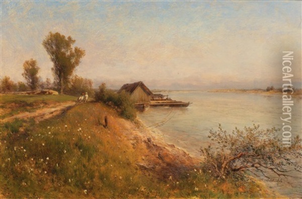 Danube Scene Oil Painting - Eduard Peithner Ritter von Lichtenfels