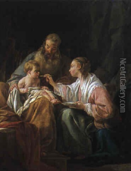 La Sainte Famille Oil Painting - Noel Halle