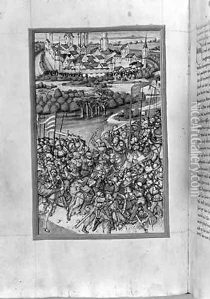 Illustration of the Battle of Lechfeld from the Augsburg Chronicle 1457 Oil Painting - Sigismund Meisterlin