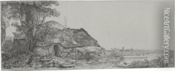 Landscape With A Cottage And A Large Tree (b., Holl. 226; H. 178; Bb. 41-b) Oil Painting - Rembrandt Van Rijn
