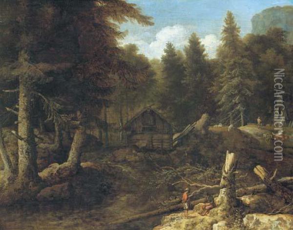 An Extensive Wooded Landscape With Woodmen In The Foreground Oil Painting - Allart Van Everdingen