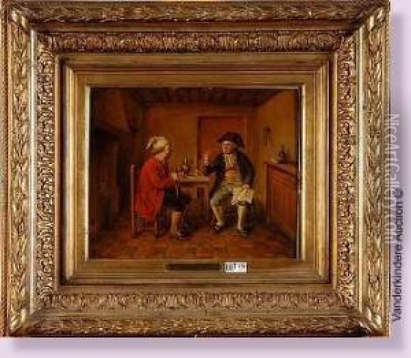 Deux Hommes En Conversation A L'auberge Oil Painting - Jean-Baptiste Madou