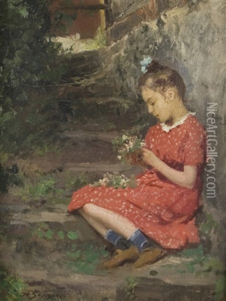 Girl In A Red Dress Oil Painting - Hermann Seeger