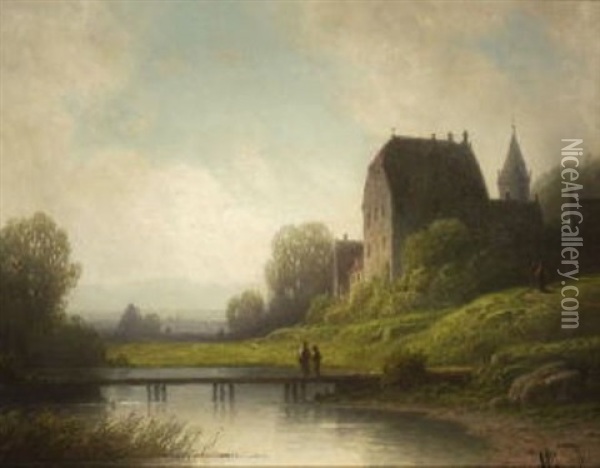 Altes Schloss Am Wasser In Voralpenlandschaft Oil Painting - Wilhelm Lichtenheld