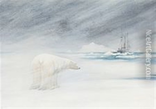 A Polar Bear In A Snow Storm Oil Painting - Emanuel A. Petersen