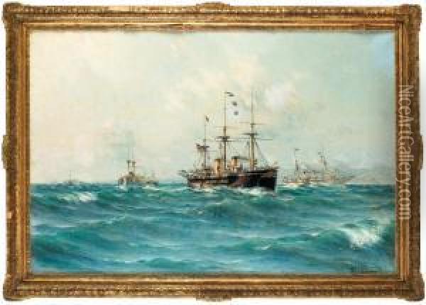 Eskader Ur Kejserliga Tyska Marinen Oil Painting - Af Herman Sillen