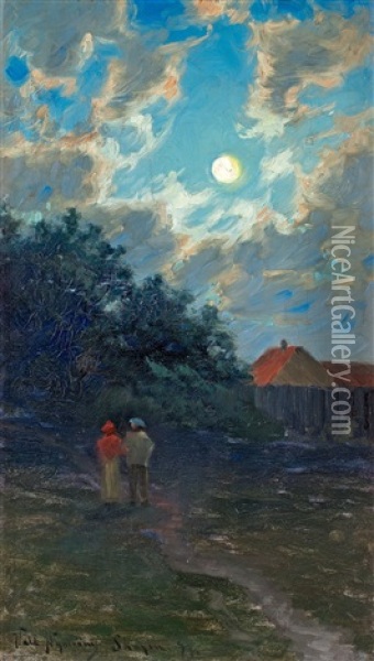 Moonlit Walk On Skagen Oil Painting - Valdemar Nystroem