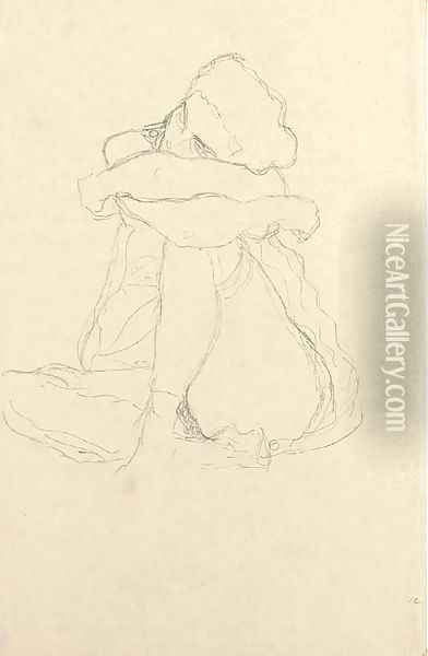 Sitzender Halbakt von vorne, den Kopf nach links gewendet Oil Painting - Gustav Klimt