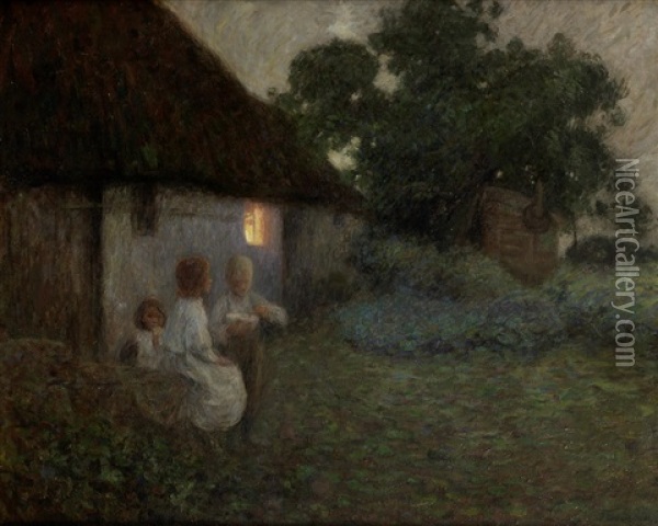 The Labourer's Cottage - Suppertime Oil Painting - Edward Stott