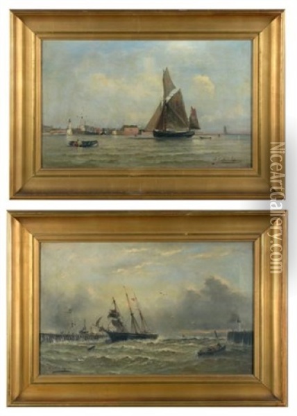 Bateau Rentrant Au Port Par Temps Calme Et Par Tempete (pair) Oil Painting - Paul Charles Emmanuel Gallard-Lepinay