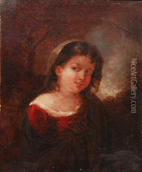 Portrait Of A Young Girl In Woodland Oil Painting - John Joseph Barker Of Bath