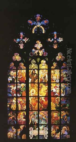Stained-Glass Window in St. Vitus Cathedral Oil Painting - Alphonse Maria Mucha