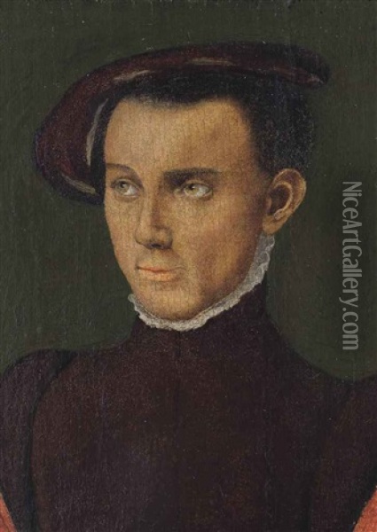 Portrait Of A Gentleman, Half-length, In A Red Coat And Cap Oil Painting -  Corneille de Lyon