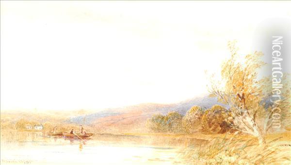 Figues In A Boaton A Lake Oil Painting - Cornelius Pearson
