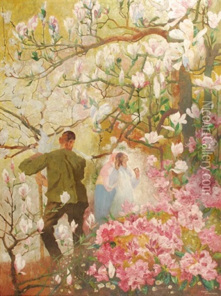 Le Magnolia Oil Painting - Maurice Langaskens