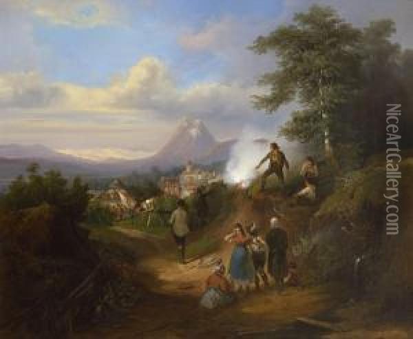 Fronleichnam In Oberosterreich. Oil Painting - Wilhelm Richter