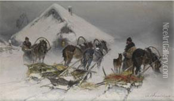 Pferdeschlitten Im Winter Oil Painting - Ignacy (Czeslaw Wasilewski) Zygmuntowicz