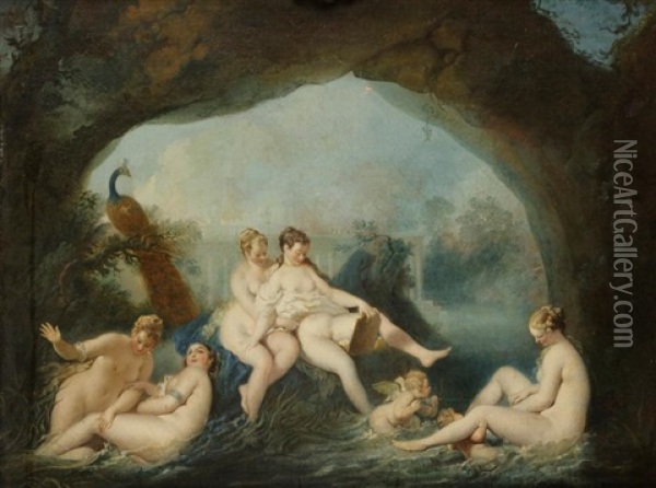 Nymphes Au Bain Sous Une Arcature De Pierre Oil Painting - Jacques Sebastien Le Clerc