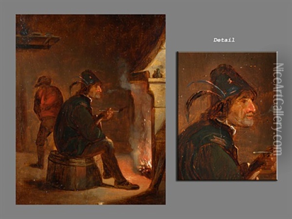 Rauchender Bauer Vor Kamin Oil Painting - David Teniers III