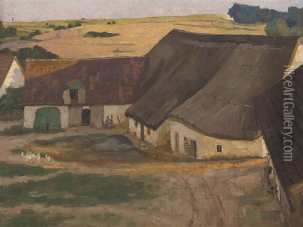 Farm In Field Landscape Oil Painting - Karl Johann Nikolaus Piepho