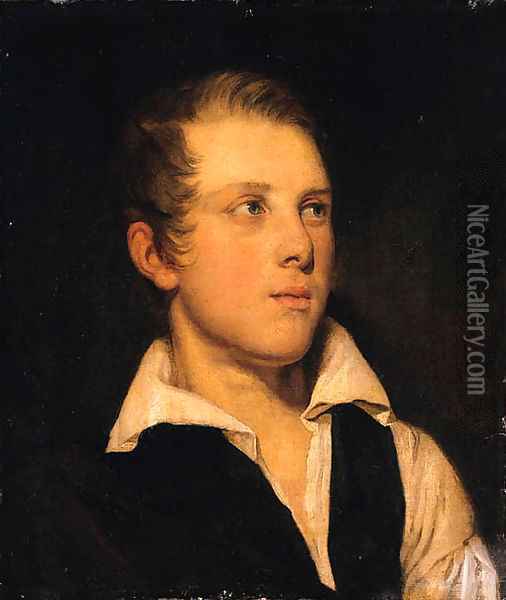 Portrait of a Gentleman, bust length, in a black waistcoat and white shirt Oil Painting - Danish School