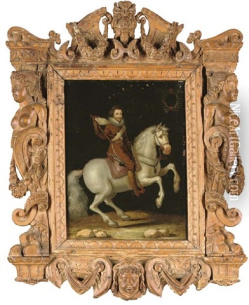 An Equestrian Portrait Of A Nobleman (the Duc De Joyeuse?) Oil Painting - Frans Pourbus the Elder