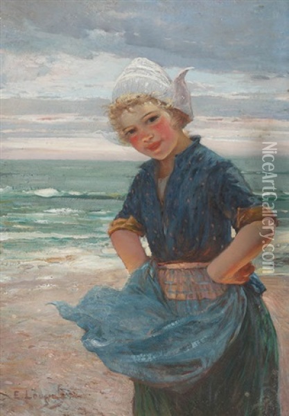 Hollandisches Meisje Am Meer Oil Painting - Edmond Louyot