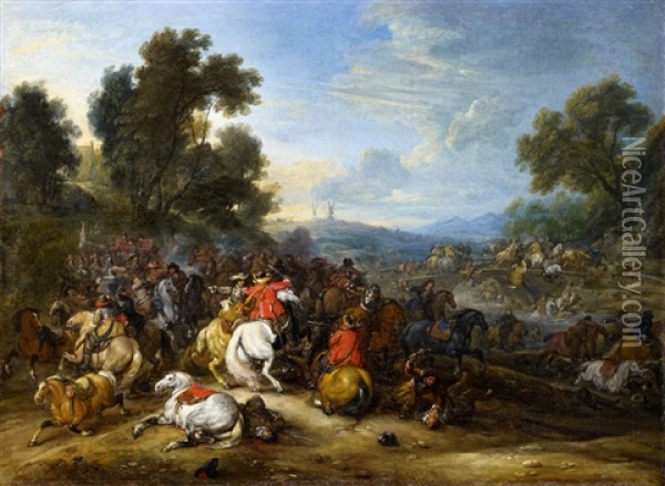 A Cavalry Battle Oil Painting - Adam Frans van der Meulen