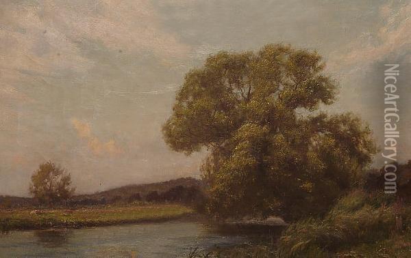 A River Landscape On A Summer's Day. Oil Painting - William Henry Gore