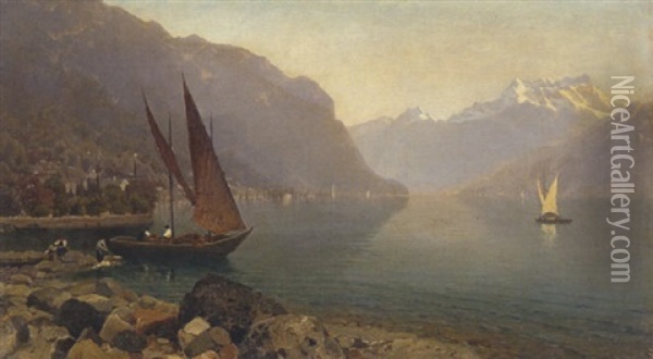 Gardasee - Blick Nach Norden (im Hintergund Das Gebirgsmassiv Des Monto Stivo?) Oil Painting - Marie von Keudell