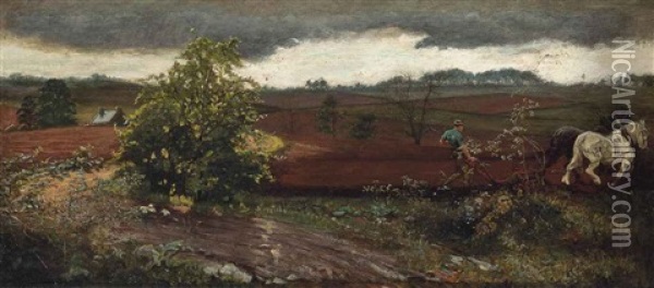 The Plough Oil Painting - George Hemning Mason