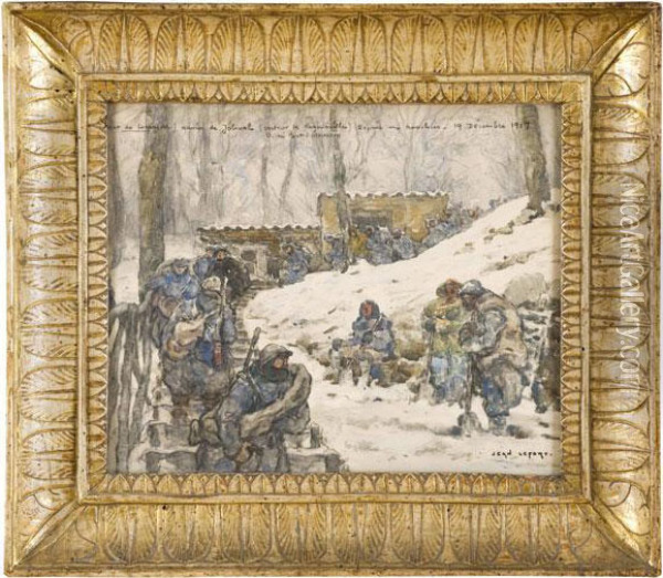 Soldati Sotto La Neve Oil Painting - Jean Lefort