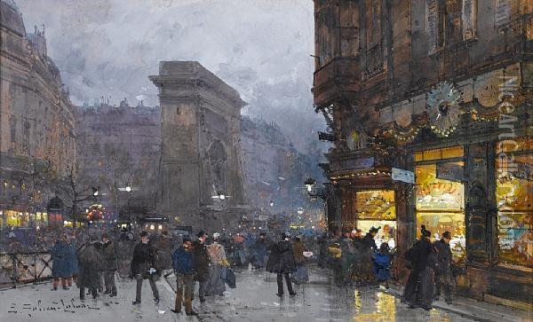 La Porte Saint-denis Le Soir, Paris Oil Painting - Eugene Galien-Laloue