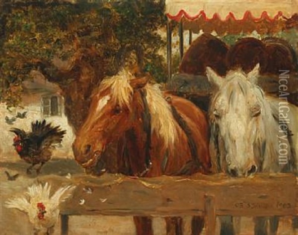 Horses And Bear Wagon Oil Painting - Otto Bache