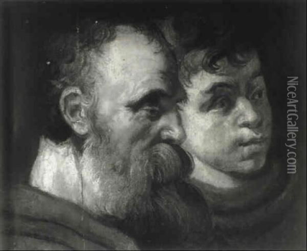 Head Of A Bearded Man And A Youth Oil Painting - Jacob Jordaens
